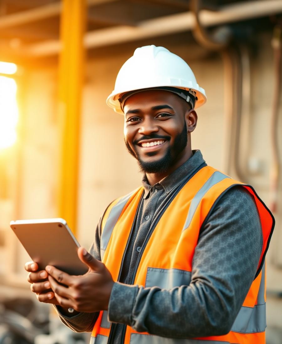 Electrical contractor reviewing a job on site
